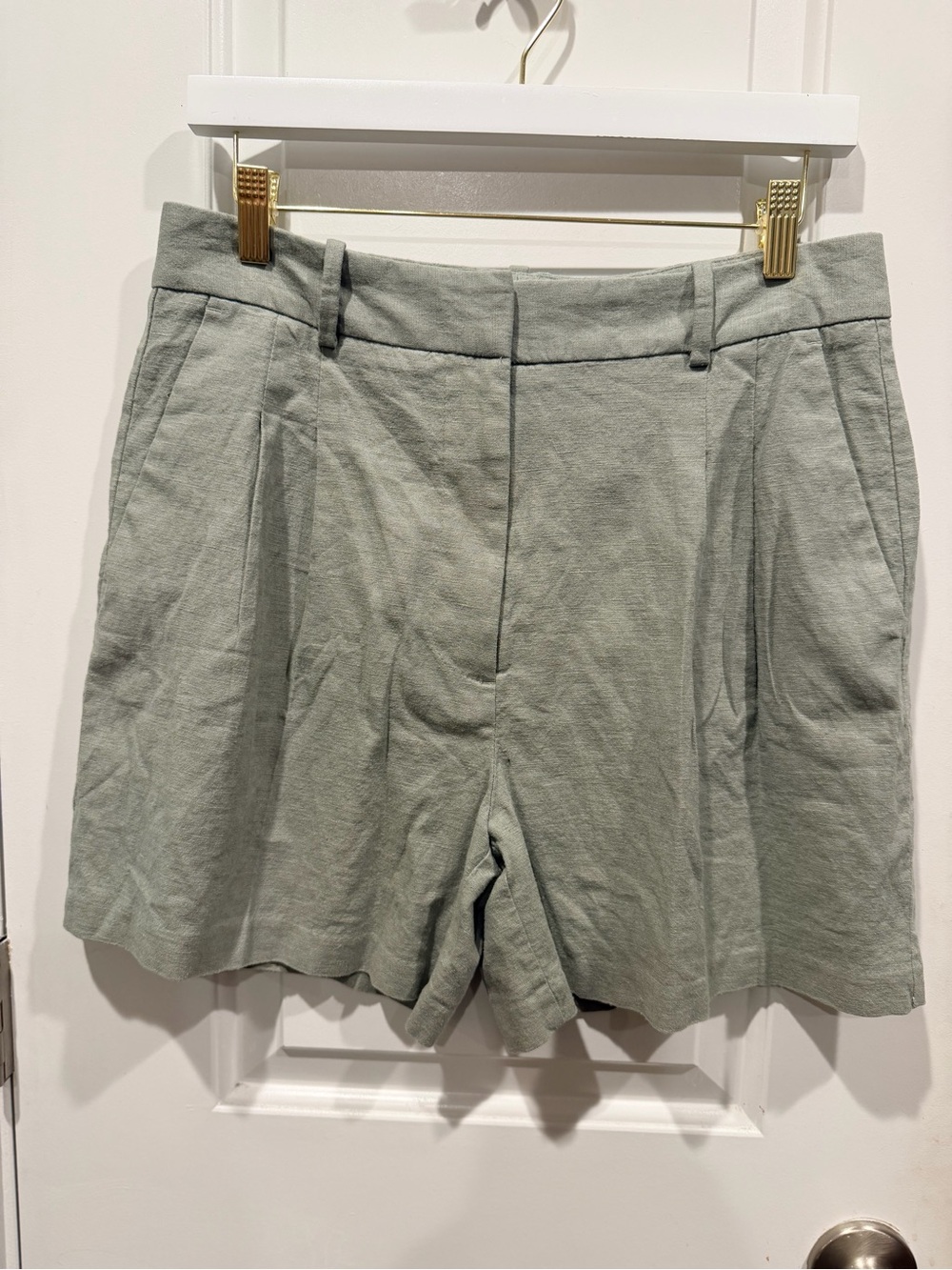 Open Edit Sage Green Linen Blend Tailored Shorts Size 10